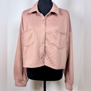 No Comment NY·LA, Quilted Button Up Mauve Pink Cropped Jacket, Juniors XL NWT